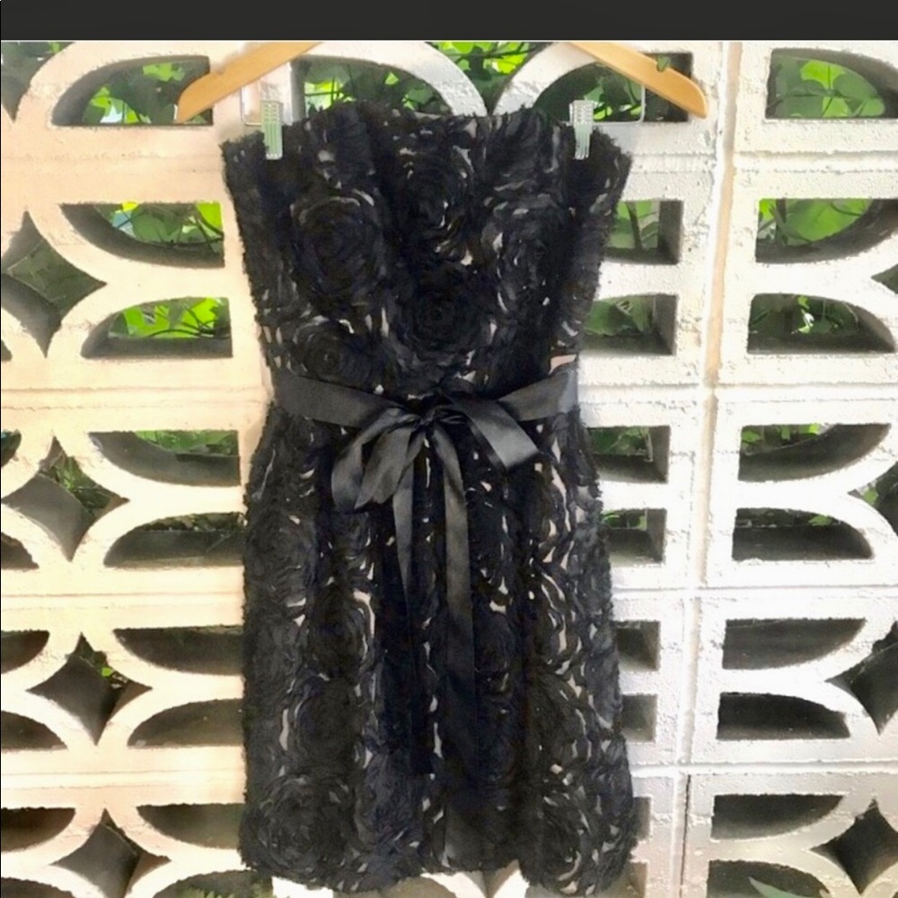JILL Jill Stuart Black Rosette Strapless Dress